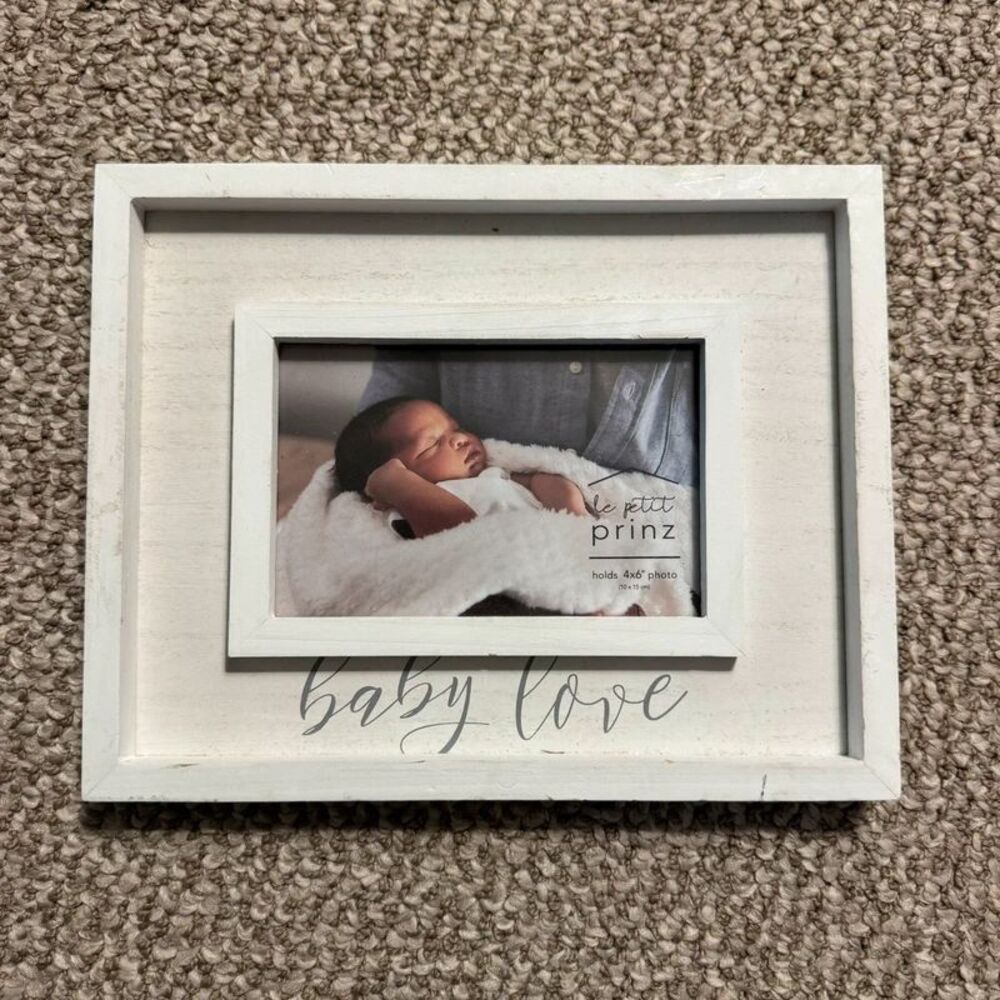Le Petit Prinz "Baby Love" White Wood Picture Frame 4x6 Rustic